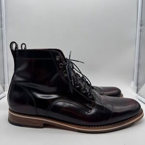 HELM Zind Burgundy Leather Lace Up Boots Mens 13 M Made in Brazil Plain Toe